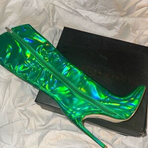 Azalea Wang Nova Green Holographic Women's Stiletto Boots